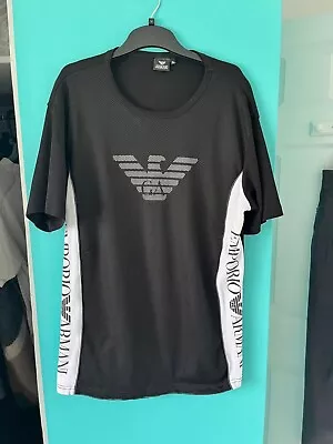 MEN'S EMPORIO ARMANI BLACK WHITE T SHIRT Size X LARGE; P2P 21  Plus Stretch • £6.99