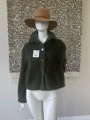 Zara Fur Effect Short Bottle Green Jacket M New • $99