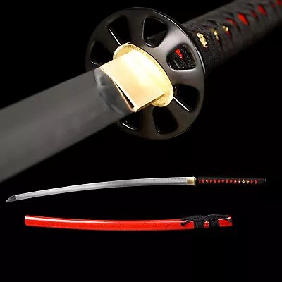 Katana Samurai Sword Clay Tempered T10 Steel Real Hamon Razor Sharp Red Saya • $98.88