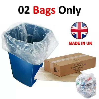 £2.49 • Buy 100 X Clear Refuse Sacks 140G Large Bin Liners Rubbish Waste Recycling Bags 90L