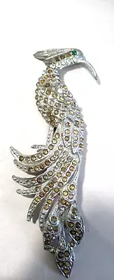 5 1/8  Long Peacock Jewelry Finding With Rhinestones Large Brooch Pin • $19