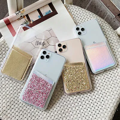 Shockproof Glitter Case For IPhone 12 Mini Silicone Back Wallet Card Slots Cover • £3.48