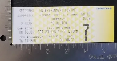 Metallica - Vintage March 27 1993 Sydney Australia Mint Whole Concert Ticket • $50.58
