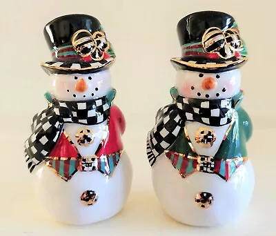 MacKenzie Childs Adorable TOP HAT SNOWMAN SALT & PEPPER SET SHAKERS In Gift Box • $72