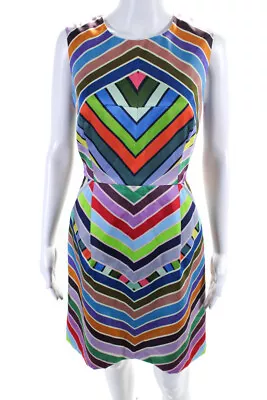 Milly Womens Striped Print Darted Zip Sleeveless Sheath Dress Multicolor Size 8 • $42.69