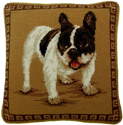 $141 • Buy Wool Needlepoint & Petit Point Throw Pillow French Bull Dog Cushion 12x12
