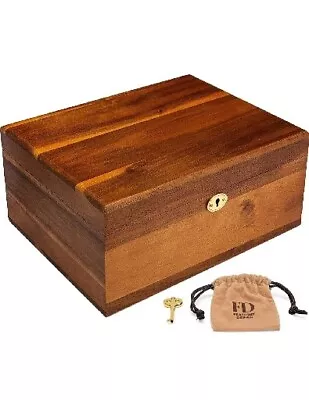 Wooden Storage Box With Hinged Lid And Locking Key - Large Premium W Small Dents • $31.50