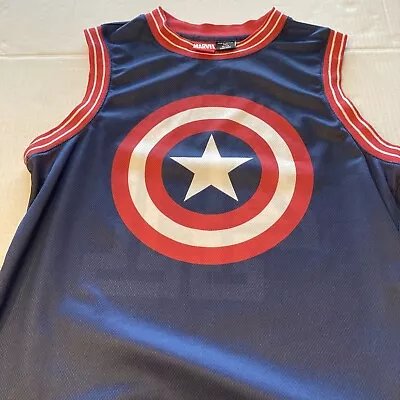 Captain America Shield Embroided Mad Engine Marvel Tank Top Jersey ￼￼￼ Medium • $23.91