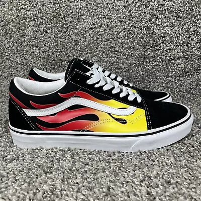 Vans Flame Fire Old Skool Black & White Skateboard Shoes 507452 Mens 9 • $39.49