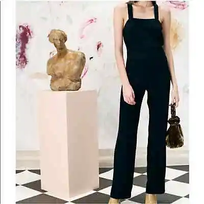 STAUD Parker Square Neck Linen Blend Criss Cross Back Jumpsuit SMALL • $120