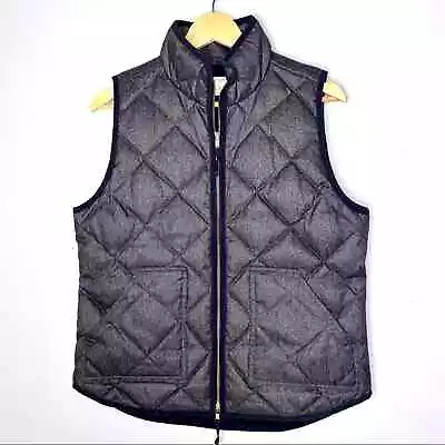 Women’s J Crew Gray Herringbone Quilted Down Puffer Vest Size Medium ~ • $28