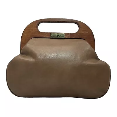 Vintage 60s 70s ETIENNE AIGNER Small Leather Clutch Bag Handbag Wooden Handle • $249.99