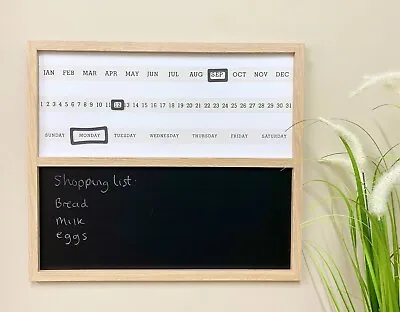 Calendar Chalk Board Planner LARGE Memo Organiser Wooden Wall Mounted Blackboard • £9.95