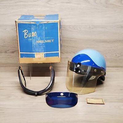 Vintage 1960's Buco Police Protector Motorcycle Helmet Boxed Light Blue On Blue • $649.99