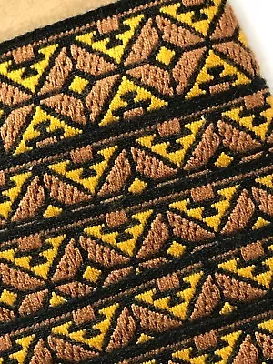 Vintage Trim - Brown & Yellow Gold Embroidered Design 1 1/8   Trim By The Yd • $2.50