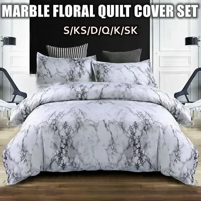 $21.75 • Buy Grey Marble Floral Quilt Duvet Doona Cover Set Single Double Queen King Size Bed