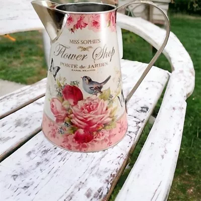 Super Pretty Large Metal French Jug Flower Vase 22cm Garden Present Gift  • £12.99