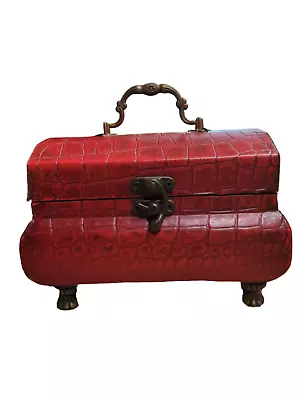 Vintage Gothic  Red Alligator Print Hinged Jewelry Trinket Box With Claw Feet • $24.99
