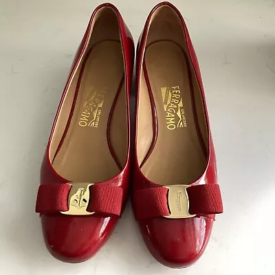 Ferragamo Red Vara Italian Designer Shoes Size 6.5 • £49.99
