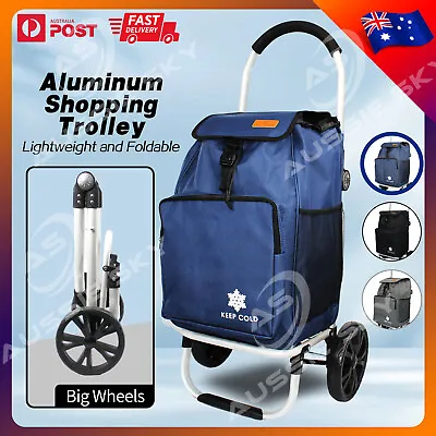 Aluminium Foldable Shopping Trolley Folding Cart Grocery Luggage Bag Basket • $56.99