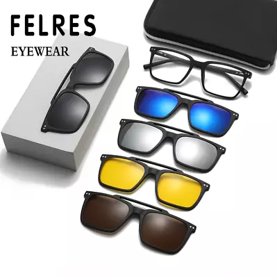 5 In 1 Magnetic Clip On Polarized Sunglasses For Men Square Glasses Frame New  • $19.39