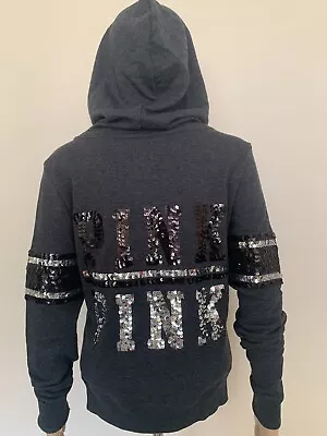 Victoria's Secret Pink Sequin Bling Perfect Zip Hoodies Black XS • $44.99