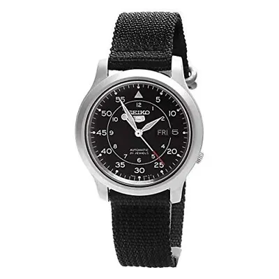 Seiko 5 Automatic Black Dial Military Style Canvas Strap Mens Watch SNK809K2 • £179.99