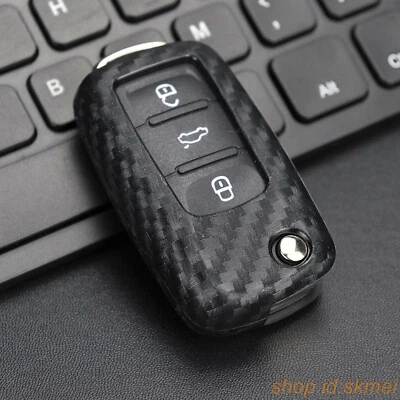 $8.40 • Buy Silicone Carbon Fiber Car Key Fob Cover Holder For VW Golf  Tiguan Polo 5 Passat