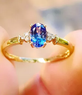 2.0Ct Oval Cut Lab Created Blue Tanzanite Engagement Ring 14K Yellow Gold Plated • $134.99