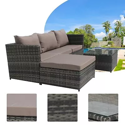 Rattan Garden Furniture Corner Sofa Set Lounger Table Outdoor Patio Sfs066 • £229.95