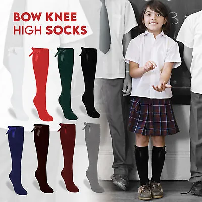 £5.49 • Buy Girls Knee High Socks With Bow Long Cotton Rich Children School Uniform 4 Pairs