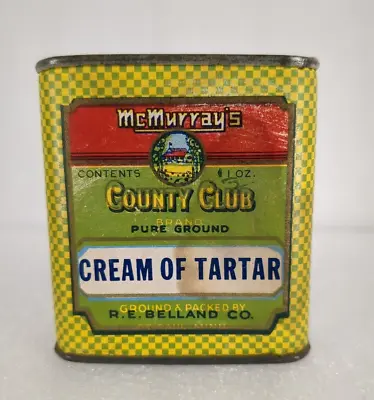 Vintage McMurray's Country Club Cream Of Tartar Spice Tin St Paul MN Belland Co • $24