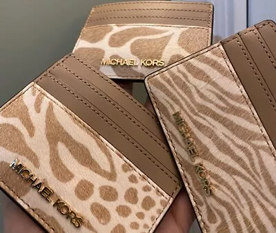 Michael Kors Card Holder Leather Calf Hair Animal Print Wallet • $21.08