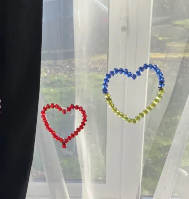 Glass Bead Hearts -Sparkles In Light - Hang In Car Mirror Curtain Pole Window • £1