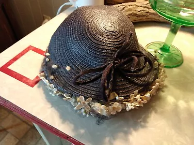 Vintage Antique Half Hat Bonnet With Brim And Flower Trim • $45