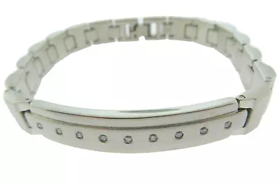  Men's Brushed And Polished Stainless Steel ID Genuine Diamond Bracelet 8.5    • $26.99