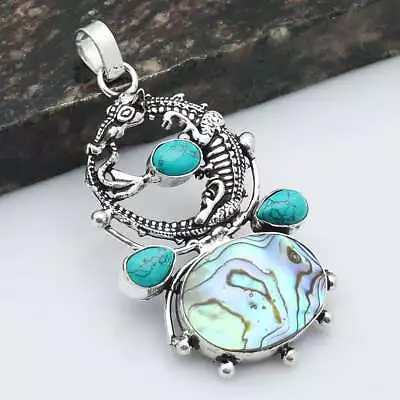 Abalone Shell Turquoise Gemstone Ethnic Handmade Pendant Jewelry 2.6  AP-36745 • $3.99