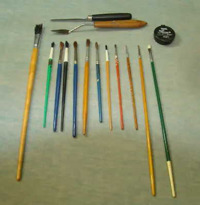 Vintage Mixed Doz Artist Paint Brushes Tools Arista Grumbacher Simmons Prang • $15