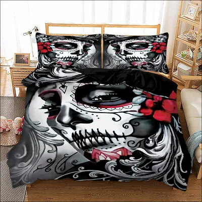 3D Rose Duvet Cover Mask Tattoo Bedding Set With Pillowcases Single Double King • £23.99