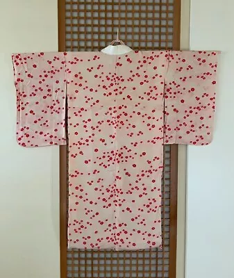 Japanese Kimono Inner Robe  Nagajuban  /Silk /Lovely Floral Pattern Pink & Red • $20