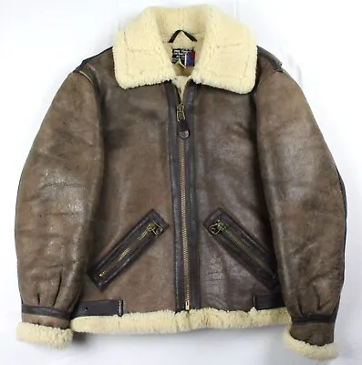 Schott Type B-9 Vintage USA Mouton Sheepskin Bomber Jacket Coat Size 38 80's • $399.99