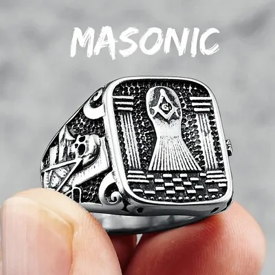 Masonic Skull Ring 316L Stainless Steel Men Skeleton Freemasonry Rock 7-13 • $10.99