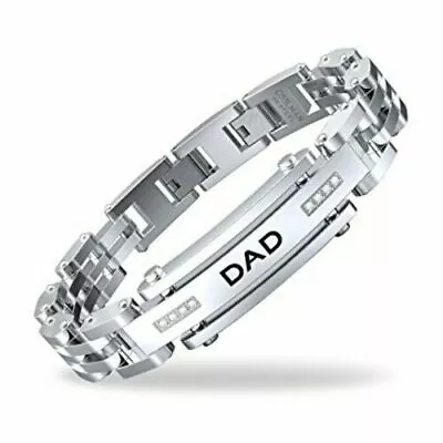 Men's Solid Polished Stainless Steel Dad ID Genuine Diamond Bracelet 9  Inches  • $22.98