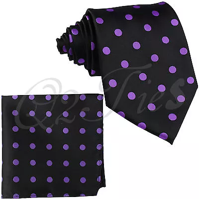 BRAND Men's Polka Dots Self Tie Neck Tie & Hanky Set Wedding Party Prom Formal • $12.39