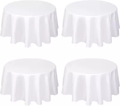 4 Pack 60 Inch Round Tablecloth For 4 Ft Round Table White Polyester Fabric Tab • £34.70