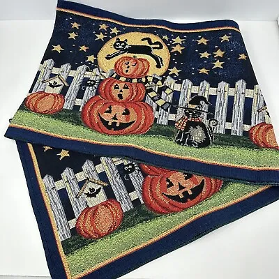 Happy Halloween Vintage Style Black Cat Jack O Lantern Table Runner 56  • $23.17