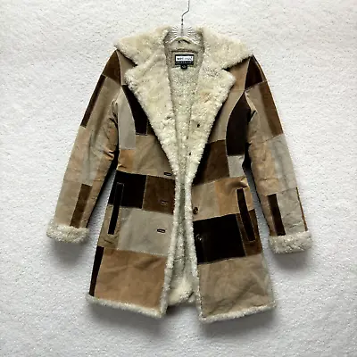 Y2K Vintage Wet Seal Patchwork Leather Penny Lane Afghan Faux Fur Jacket XS S • $419.72