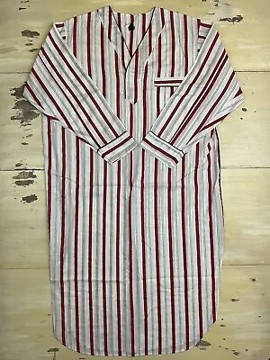 PAJAMA SHIRT - Vtg White & Red Striped Long Sleep Nightshirt Mens XL-2XL • $24.99