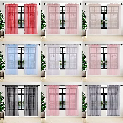 Pair (2 Panels) Of Voile Slot Top Net Curtain Panels Various Colours & Sizes • £11.79