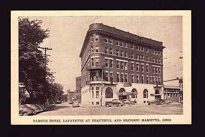 Postcard : Ohio - Marietta Oh - Hotel Lafayette Street View White Border • $2.49